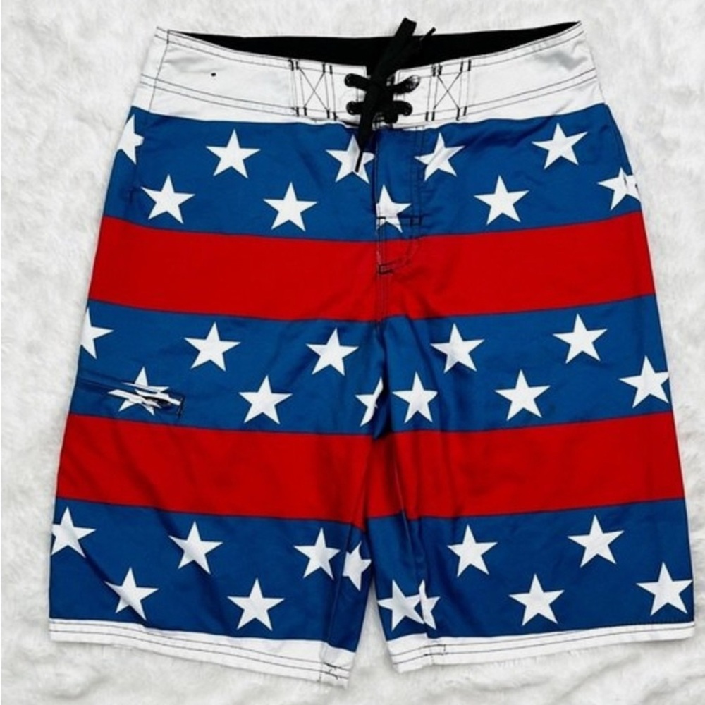 Hang Ten Patriotic Blue and Red Men's Swim Shorts
